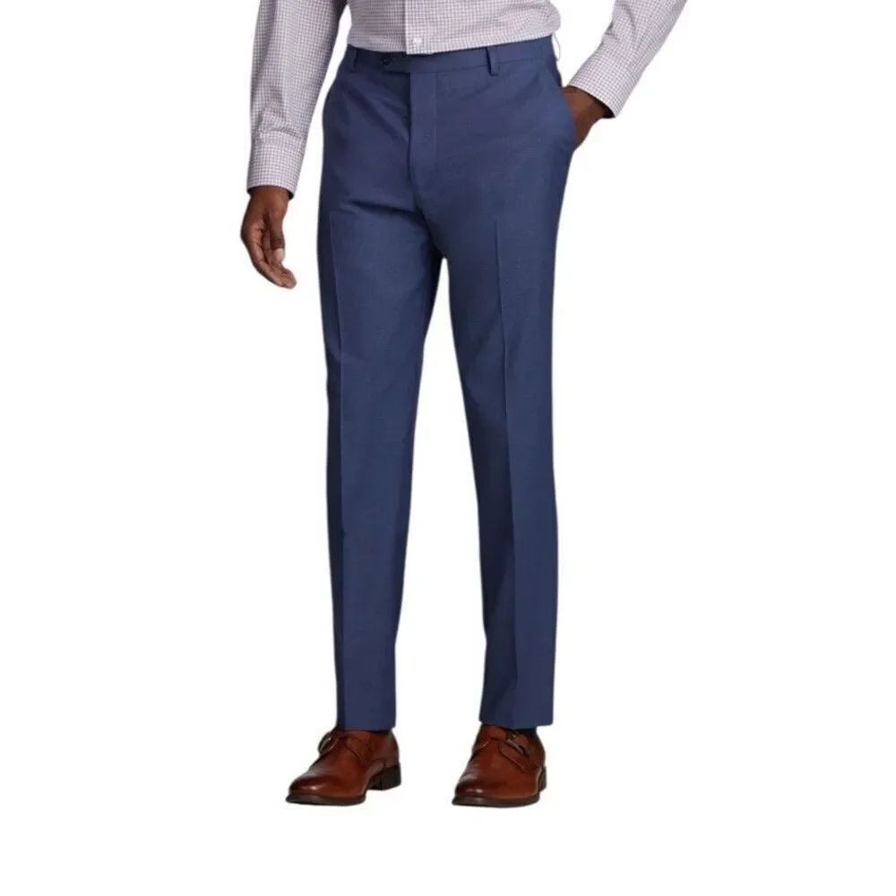 NWT JoS A Banks 100% Wool Signature Collection Tailored Fit Blue Slacks Size 37R